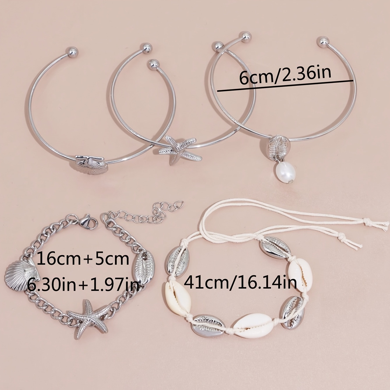 Boho Shell & Starfish Bracelet Set for Women, Beach Themed Jewelry